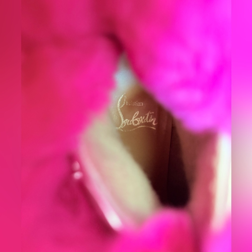 Christian Louboutin Paillettes Fanny 70 Pink Rabbit Fur Heel Combat Boots EU 37 - Picture 11 of 12